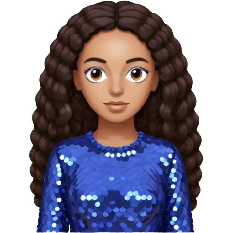 Solange with long dark brown hair, periwinkle sequin outfit  emoji