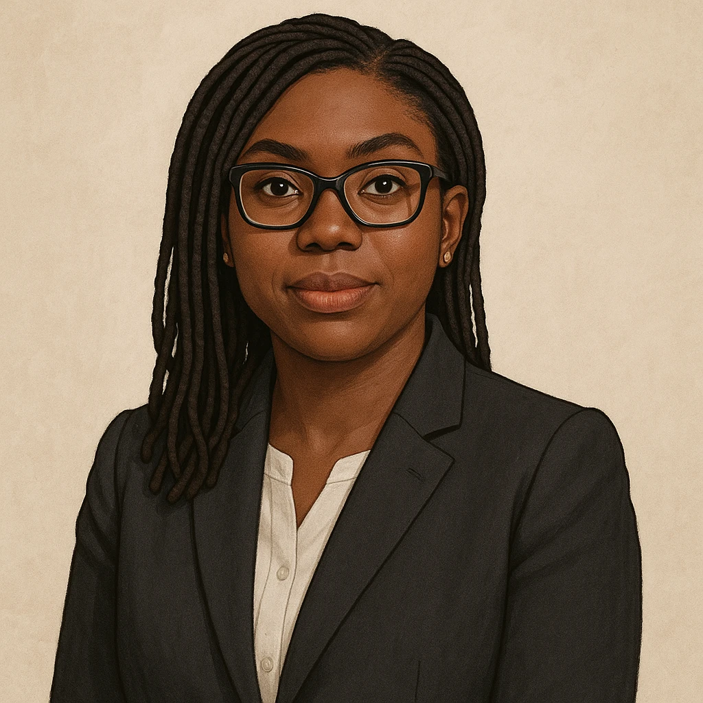 Kemi Badenoch, British politician, professional pose, realistic cartoon style emoji