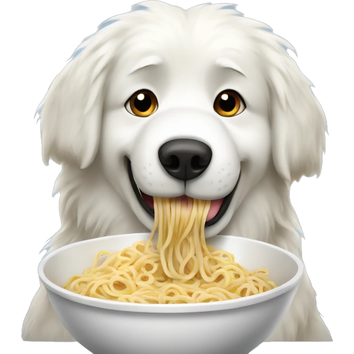 Great Pyrenees eating a Bowl of Noodles slurping noodle emoji