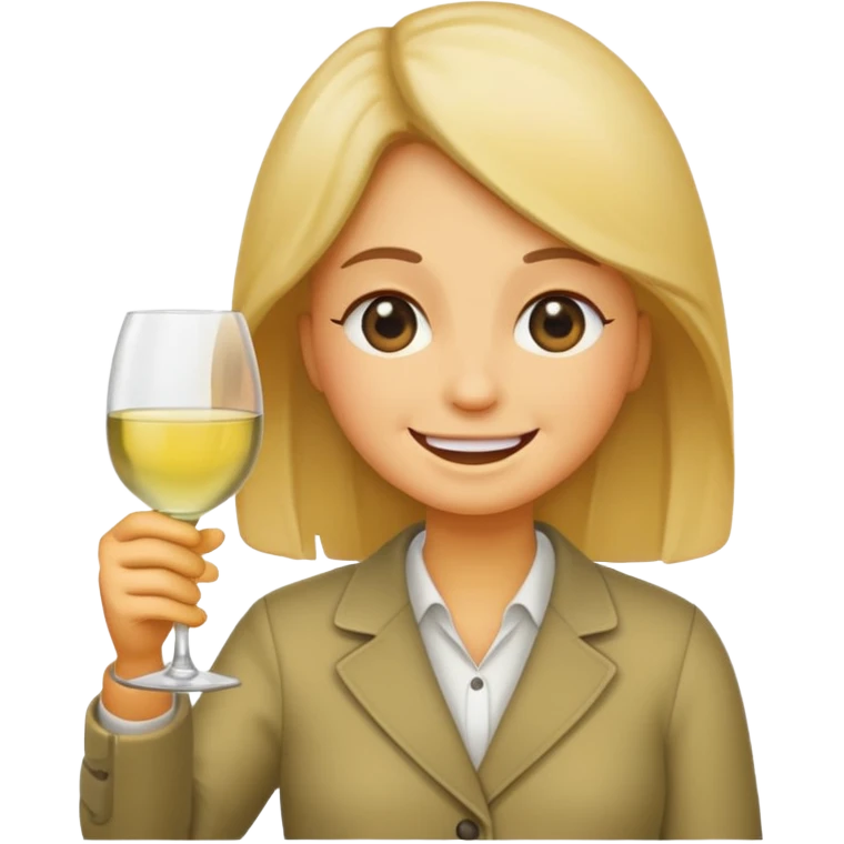 Smiling face emoji (not a person), blushing, holding white wine  emoji