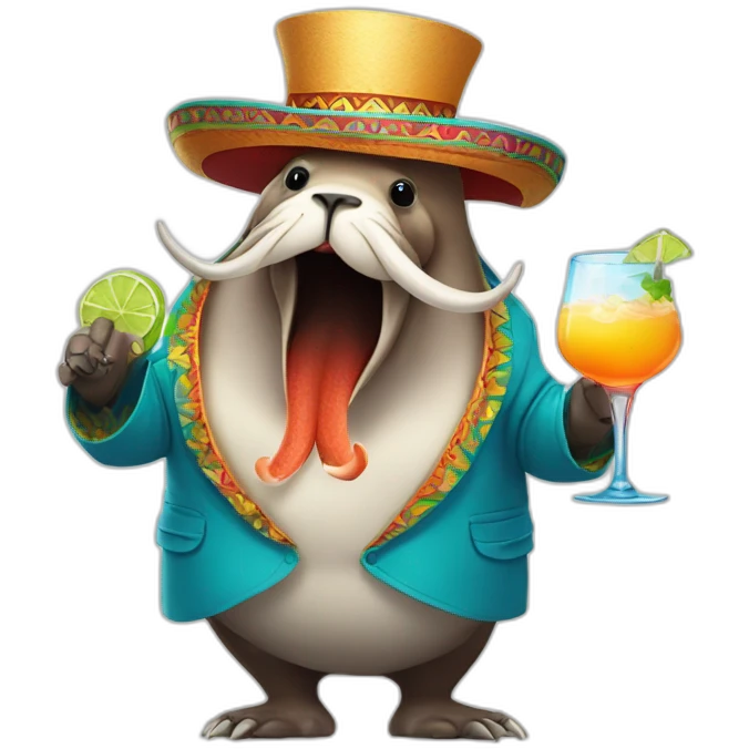 dancing walrus with coctail in mexican hat emoji