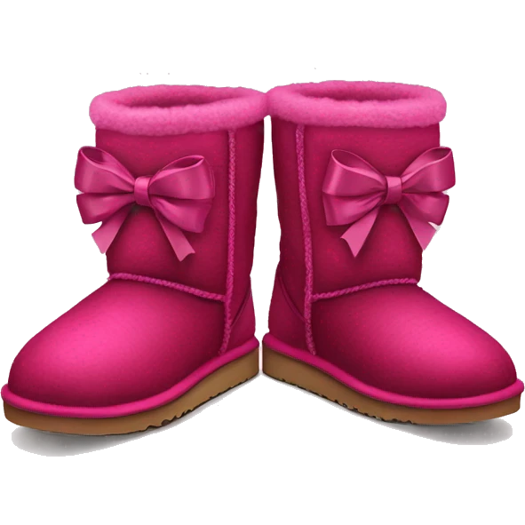 Realistic pair of raspberry color Ugg fur boots with ribbon bows. emoji