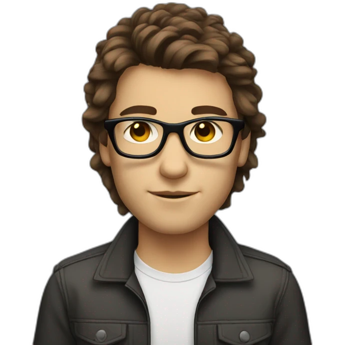 Young programmer, brown mullet hair, black glasses emoji