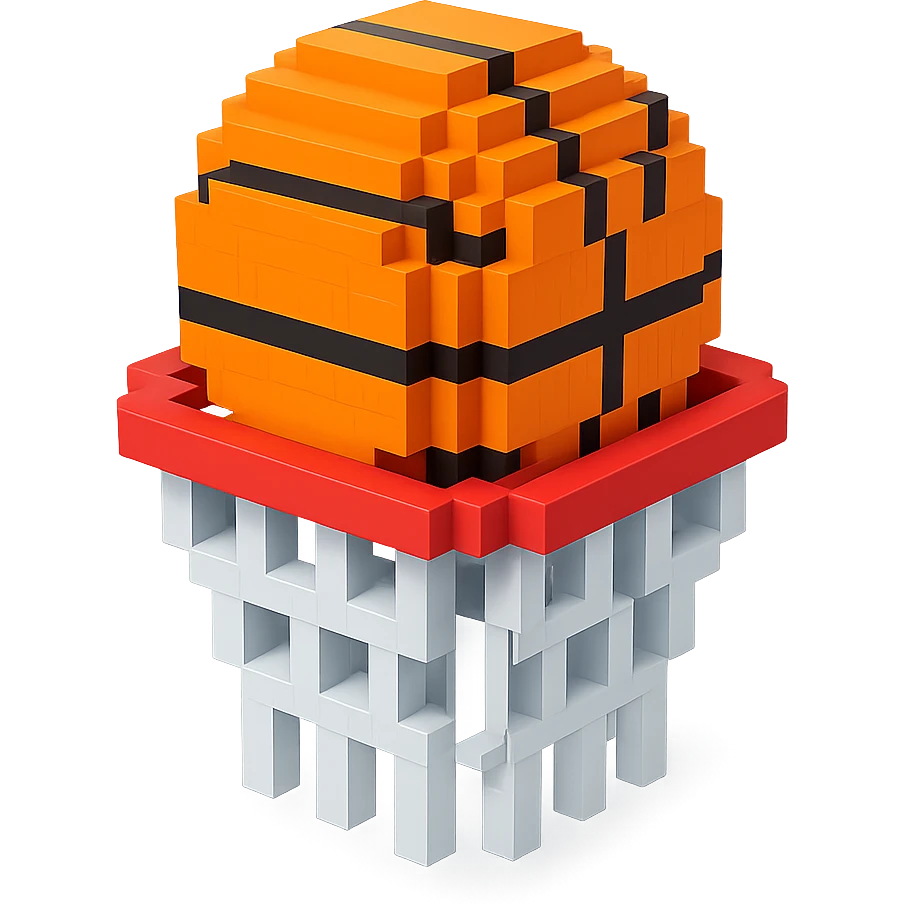 Voxel-style basketball in a net, no background, variation 2. emoji