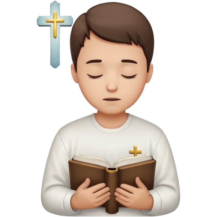 Guy who reads Bible with cross on it and with his eyes closed in prayer and without anything in the background  emoji