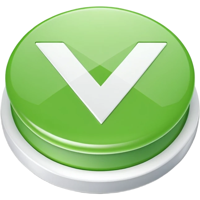 Green circular checkmark icon, white check symbol in center, glossy 3D button style, smooth surface, soft shadow, minimal design, centered composition, high resolution emoji