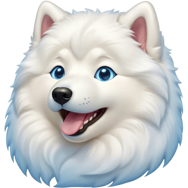 Cinematic Cute Yawning Samoyed Portrait Emoji, Head tilted slightly with a dramatic, wide-open yawn, showcasing a soft, fluffy white Fur with a gentle shimmer, floppy ears slightly drooping, round blue eyes barely open in drowsy contentment, Simplified yet irresistibly adorable features, highly detailed, glowing with a soft, cozy glow, high shine, relaxed yet expressive, stylized with a touch of whimsy, bright and endearing, soft glowing outline, capturing the essence of a sleepy yet affectionate companion, so drowsy it feels like it could stretch right out of the screen and curl up for a nap! emoji