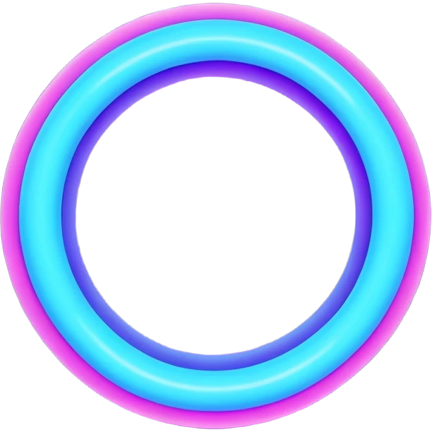 Circular loop arrow styled like Ovi: soft ghost-like shape, smooth rounded loop, bright blue and violet neon glow, playful floating energy, semi-matte luminous texture. No text. Full background.
 emoji