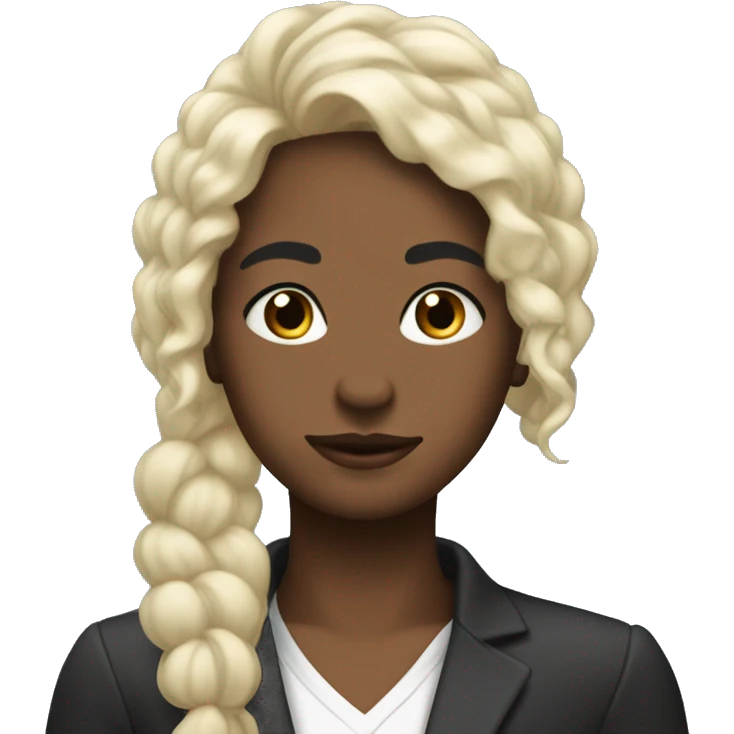 Black Buzz astrall with white blonde hairs tied behind head and  emoji
