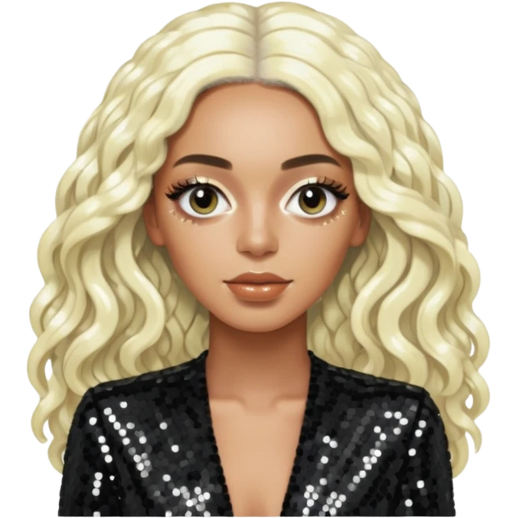 Solange with long platinum blonde hair, black sequin outfit  emoji