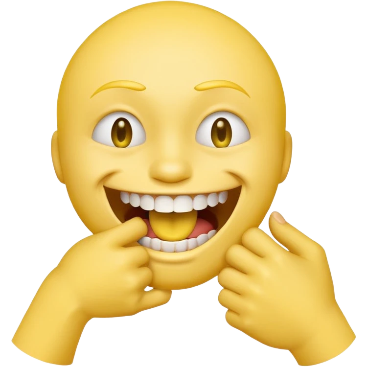 Smiley face with open mouth and teeth biting an arm emoji