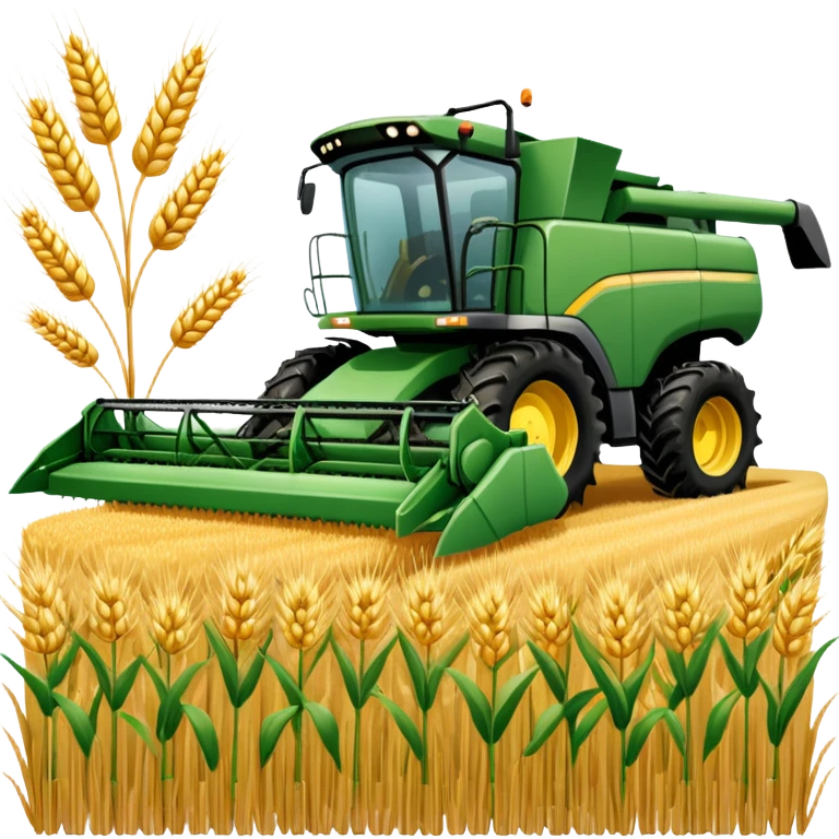An icon featuring a wheat field, a combine harvester, fertilizer formulas, and plant cells, symbolizing agronomy. The design includes farming tools and crops, representing agricultural science, crop production, and plant biology. Transparent background highlights sustainable farming and growth. emoji