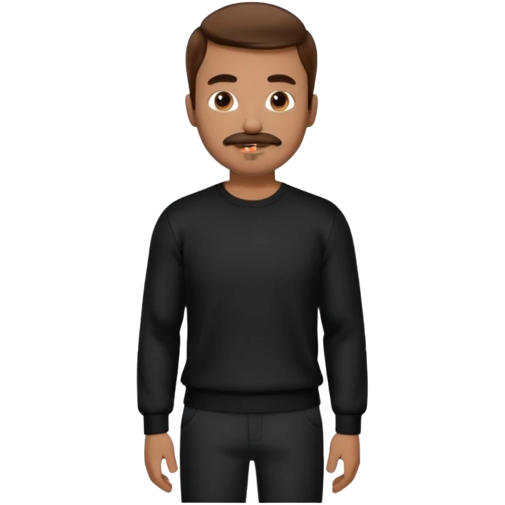 man with mustache, brown hair, 33years old, shirt, high temple Black pullover with a white shirt underneath and black fabric trousers 👕🖤👖 emoji