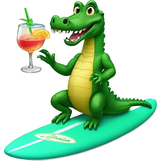 alligator with a cocktail on a surfboard  emoji