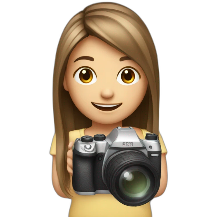 cute smiling straight hair girl with camera emoji