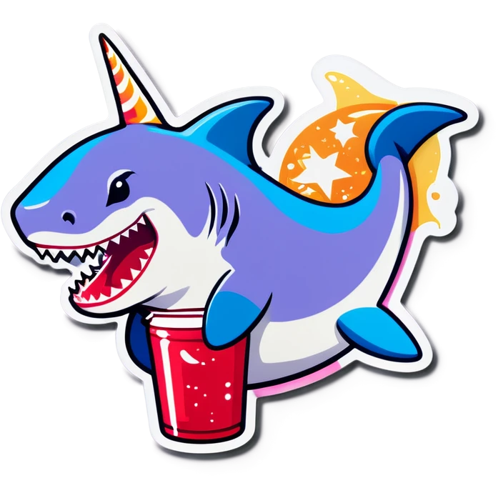 Shark drinking soda on unicorn  emoji