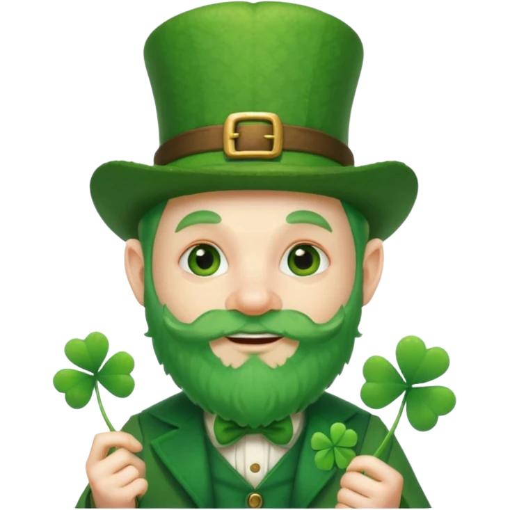 cute funny leprechaun green beard holding a 4 leaf clover emoji