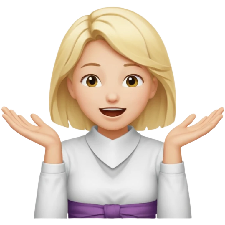 Happy blonde girl with eyes closed and mouth wide open and hands cupped around her neck - her eyes are squinty with excitment mo emoji