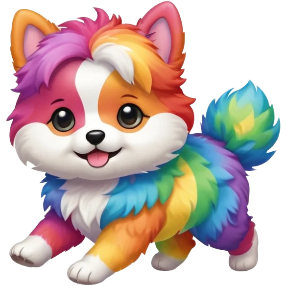 Rainbow Chibi baby dog running  emoji