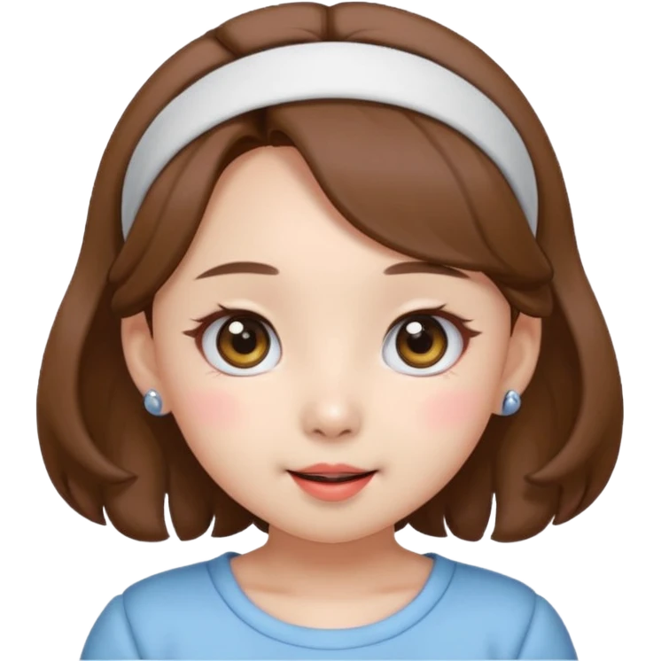 “Cartoon emoji of Nayeon from TWICE, short round face, puffy cheeks, big round eyes with gentle droop, button nose, playful smile, cute hairband” emoji