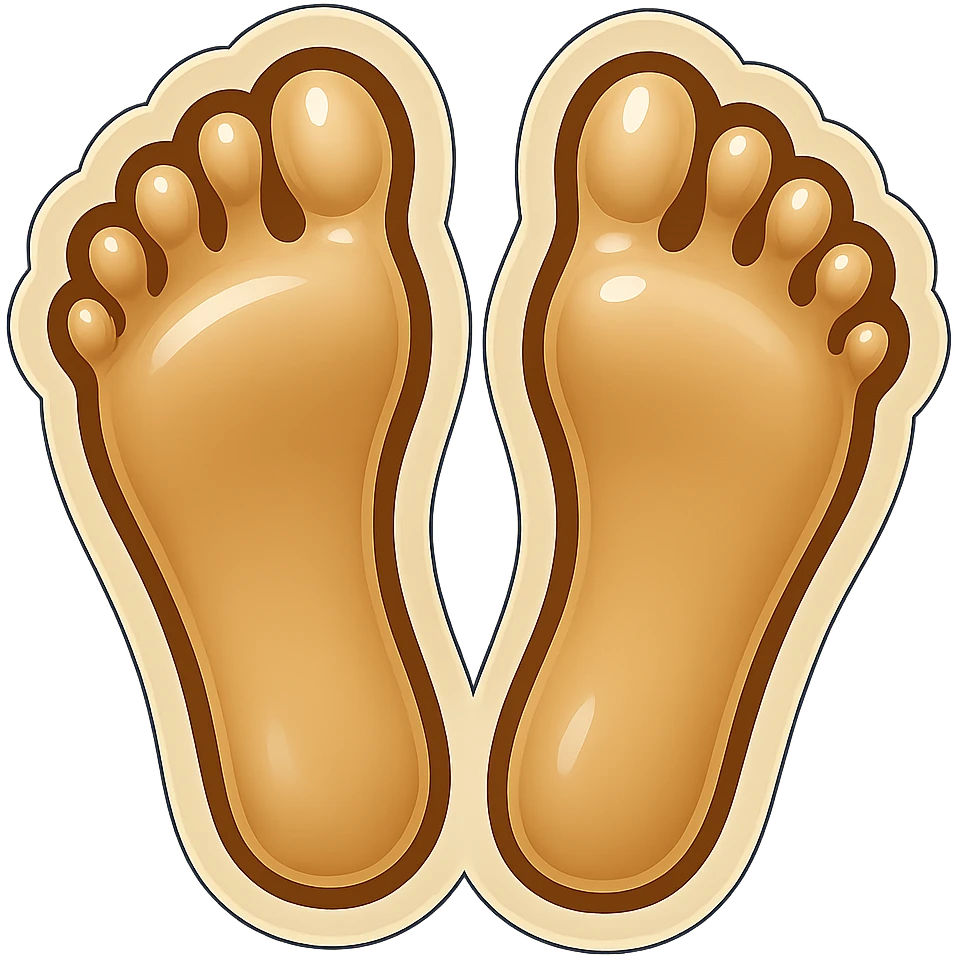 Remake these emoji feet soles in the same pose and style as the reference. Use beige color with less pink, no toenails, no symbols, no red or yellow details. Make them anatomically correct. This is variation 3. emoji
