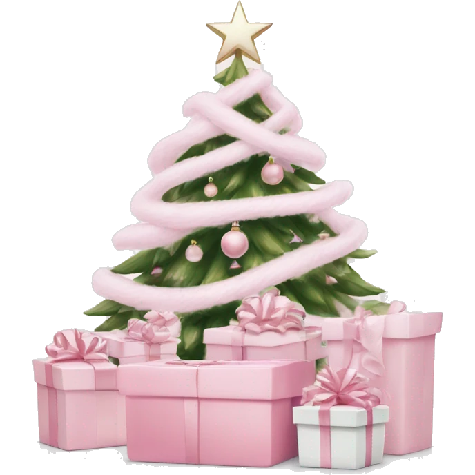 Light pink Christmas gifts under a white Christmas tree  emoji