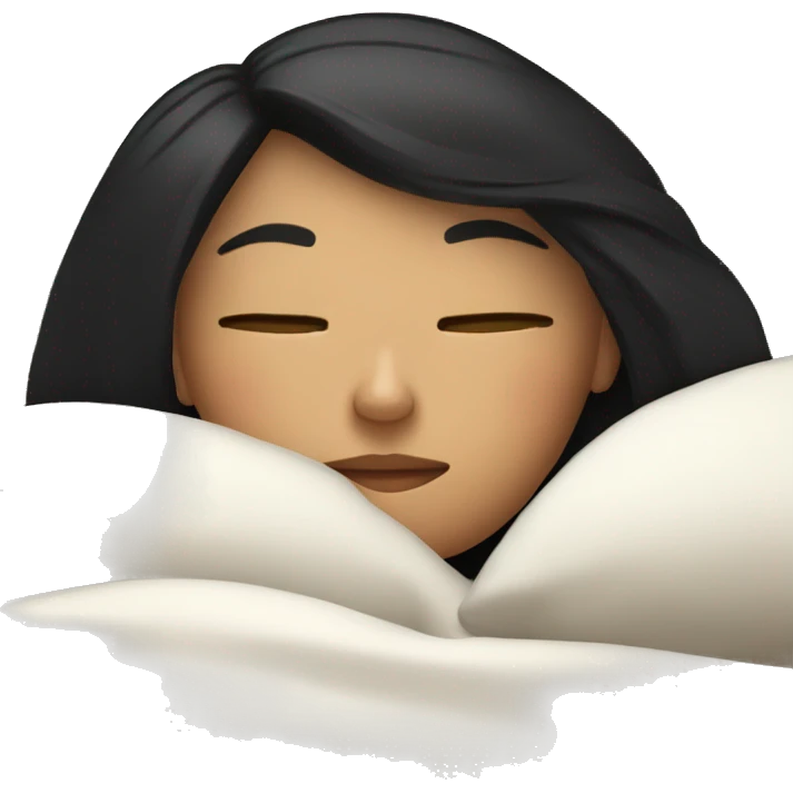 caucasian girl with black straight hair sleeping cozy in bed emoji