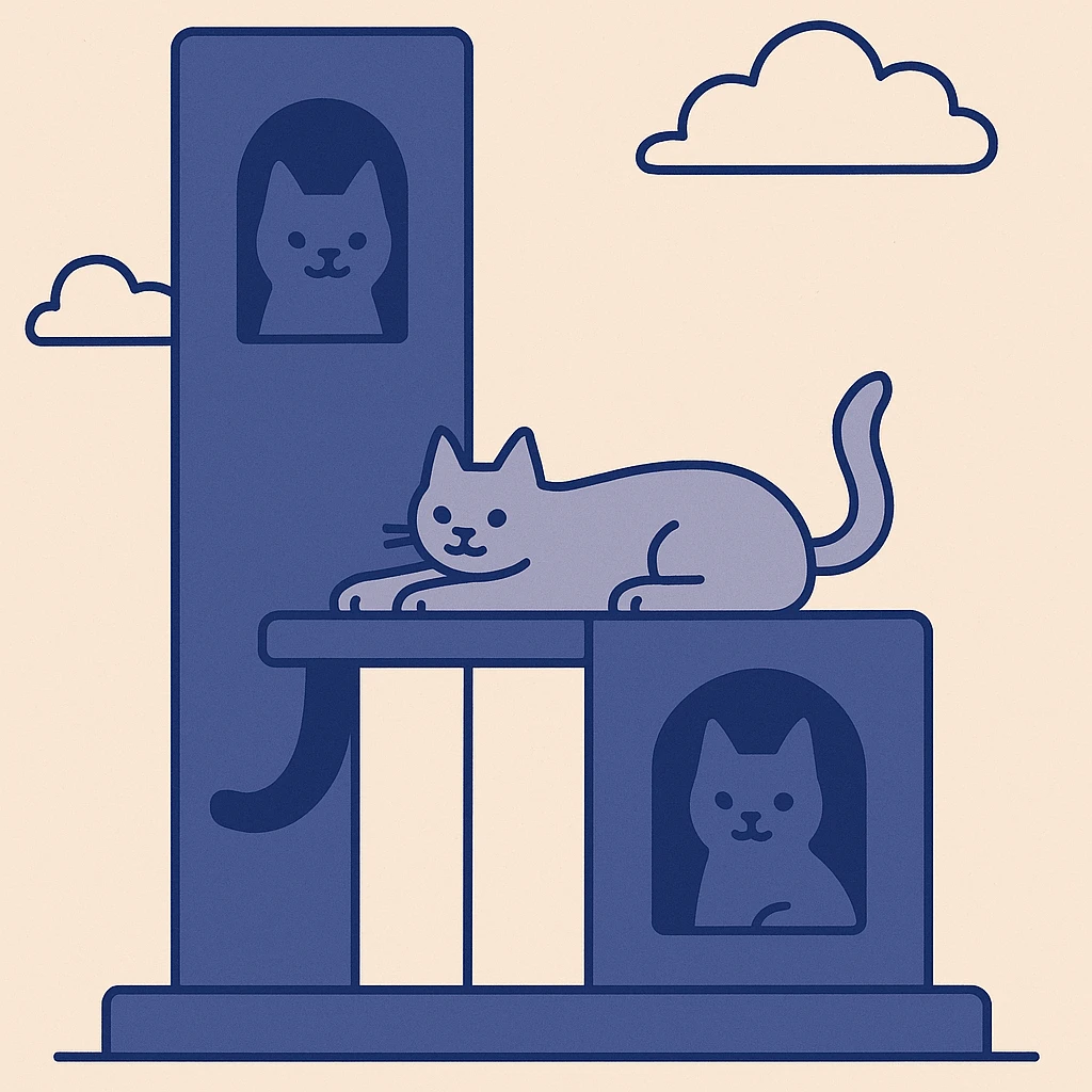 cats relaxing in a vertical playhouse emoji