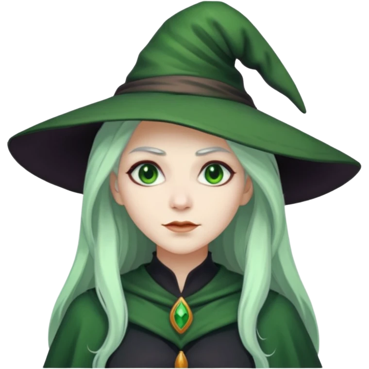 Woman witch with green skin and white long hair emoji
