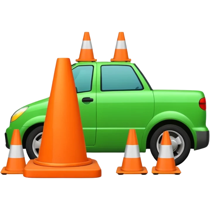 green tank driving over traffic cones with cones clearly underneath the treads, emoji style emoji
