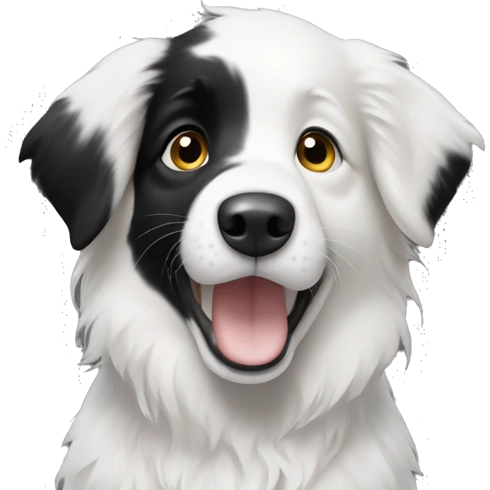 border collie puppy that is mostly white with black masking   emoji