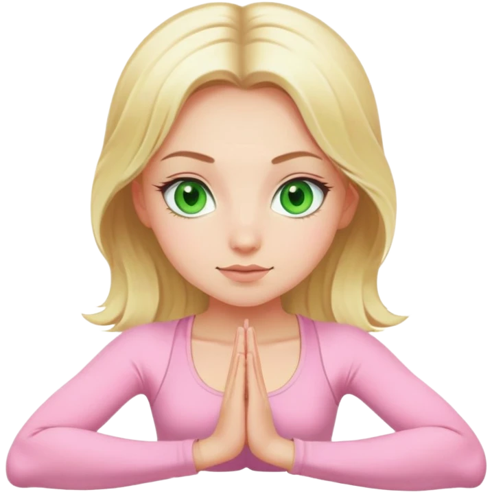 blonde yoga girl with green eyes light pink clothes n emoji