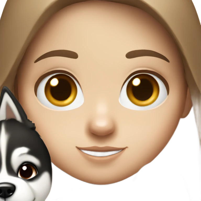 white girl with brown hair and a black and white husky  emoji