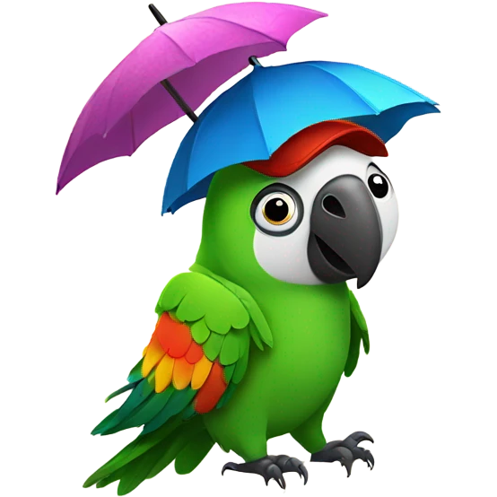 Talking parrot with panda wearing hats and umbrellas  emoji