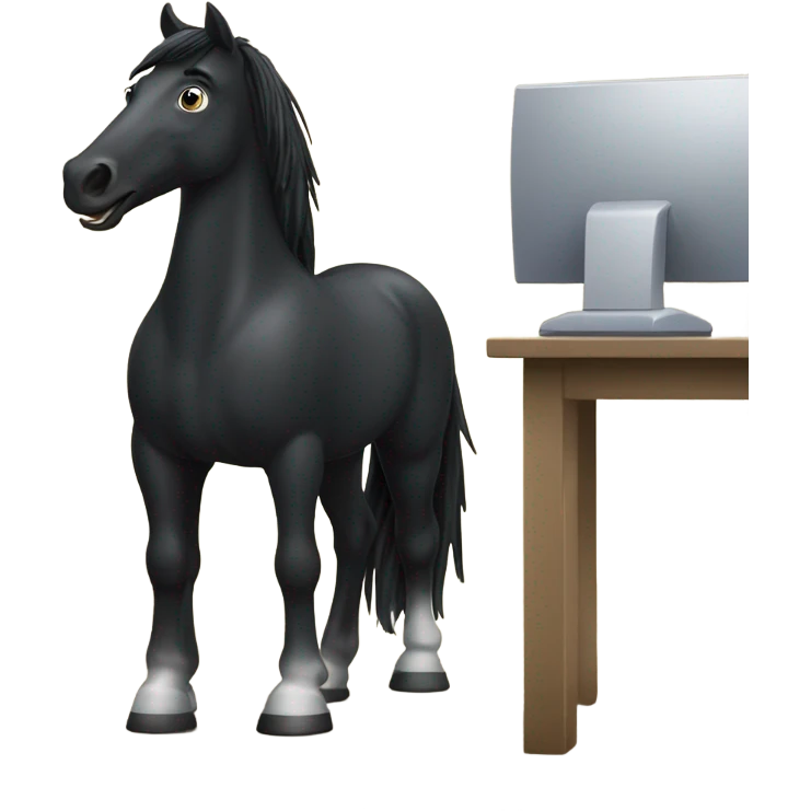 a black horse using a computer emoji