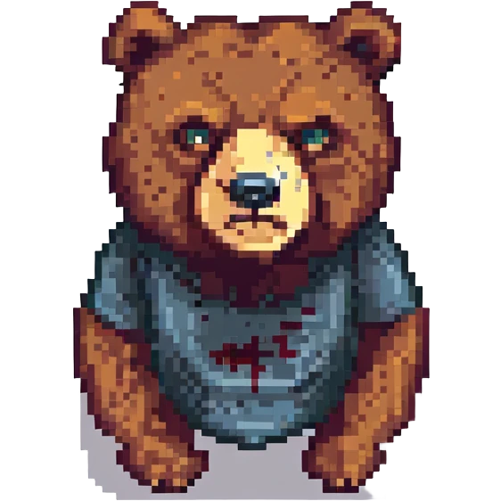 pixel art of a bear with a menacing expression, facial wound, looks like a thug emoji