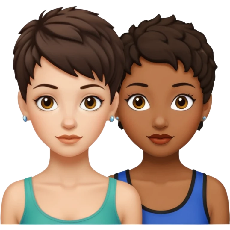 white woman brunette with a pixie hairstyle and black woman with locks and a piercing on the nose emoji