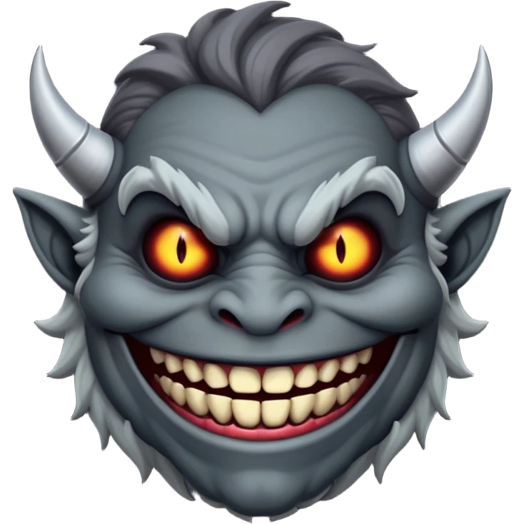 Super idol with a demonic devious evil killer monster trollge smile from a certain trollges face from a certain trollge incident and 60-75% of super idols face (on the right) is (somewhat dark) gray and the other 25-40% is a (somewhat light) or whitish gray color and the background is pitch black emoji