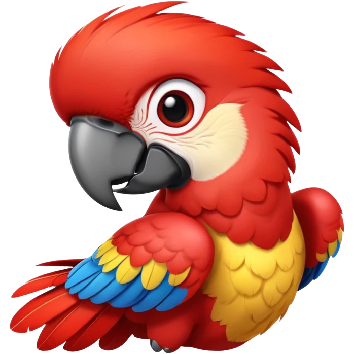 cinematic-cute-macaw-portrait-emoji,-head-tilted-playfully-and-inquisitively,-with-a-dazzling-red-plumage-and-round,-sparkling-eyes-filled-with-charm,-simplified-yet-irresistibly-adorable-features,-highly-detailed emoji