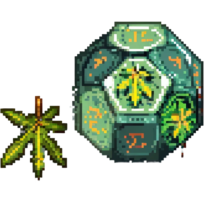 pixel art 20-sided die d20 with a lit weed joint beside it emoji