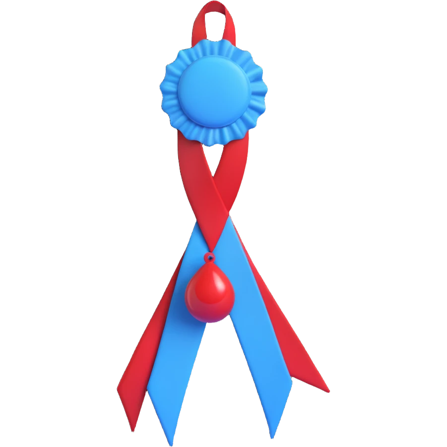 A clean and modern take on the universally recognized blue ribbon for diabetes awareness, incorporating a red blood drop  emoji
