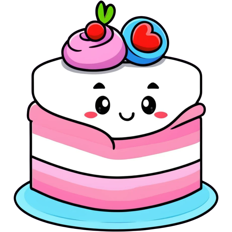 slice of cake with a cute face emoji