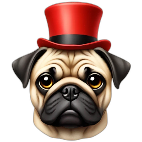 a sleepy pug wearing a red top hat emoji