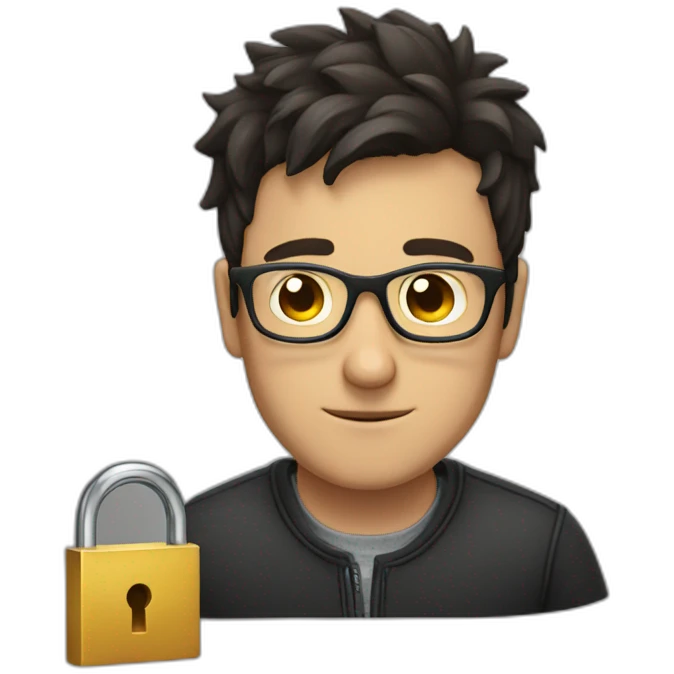 dark-short-haired man with glasses struggling to fit a key into a lock emoji