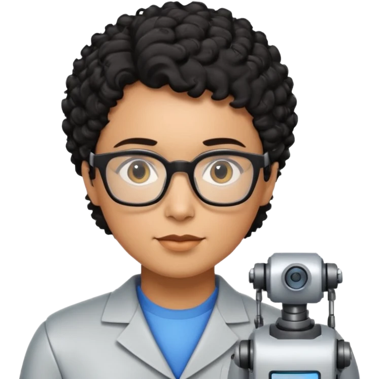 a robotics teacher, with black curly short hair emoji