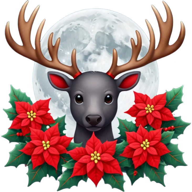 Dark moon with antlers and pointsettias  emoji