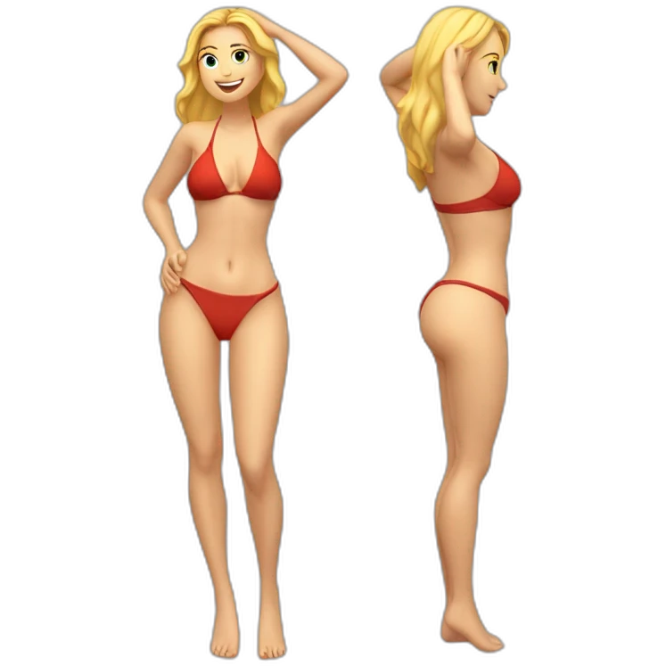 Sexy pose Soft-fit Caucasian woman bikini (hands-in-hair pose) (full body) couch emoji