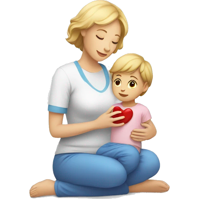 white mom taking care of child with heart emoji