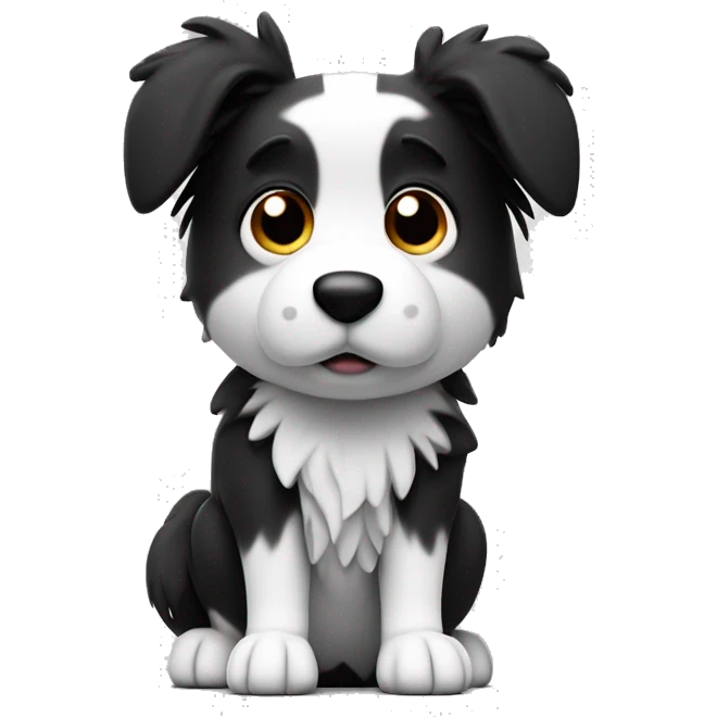 a sad 3D tiny little cute boarder collie with only black and white emoji