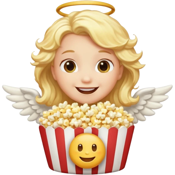 popcorn , with smily face angel emoji